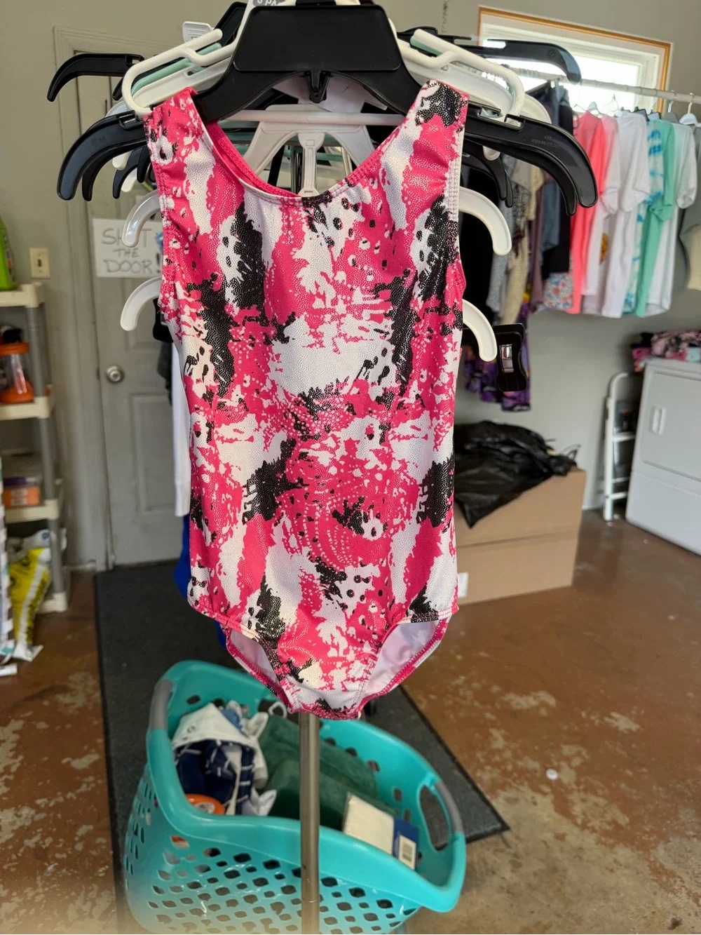 Girls' Pink Abstract Print Dance Leotard
